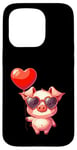 Coque pour iPhone 15 Pro Saint Valentin Amour Porcinet Cœur Amoureux Ballon Lunettes de soleil