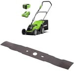 Greenworks 40V Tondeuse à Gazon sans Fil pour Pelouses Jusqu'à 500 m², Largeur de Coupe de 35 cm, Sac de 50L sans Batterie 40V Ni Chargeur, Garantie 3 Ans-G40LM35K2 + Lame de Rechange de 35 cm