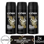 Lynx Body Spray Gold 48-H High Definition Fragrance Deo For Men, 3x150ml