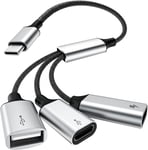 Adaptateur Répartiteur Usb C En Y, Câble Usb-C Mâle Vers 2 Ports Usb-C Femelles & 1 Port Usb-A Femelle, Adaptateur Usb C 3 En 1 Pour Steam Deck, Asus Rog Ally, Xbox One Series, Ps5, Mac[X3633]