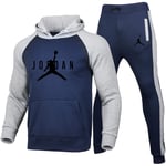 DSFF Jordan Veste à capuche et pantalon de sport 2 pièces pour homme Gris Bleu A-XL