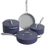 Ciarra Beyond - Batterie de Cuisine - Set de 4 Pièces - Poêle à Frire 26cm - Sauteuse 28cm/4.2L- Cocotte 24cm/5.9L - Casserole 20cm/ 2.8L - Revêtement Antiadhésif - Tous Feux dont Induction-Bleu