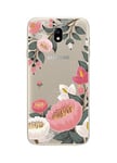 NOVAGO Compatible avec Samsung J7 2017/ J7Pro (J730) Coque Souple Transparente et résistante Anti Choc avec Impression de qualité (Grosse Fleur).