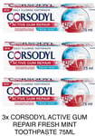 CORSODYL ACTIVE GUM REPAIR FRESH MINT TOOTHPASTE 75ML x3 Pack