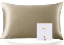 ZIMASILK 100% Mulberry Silk Pillowcase for Hair and Skin Health, Both Sides 19Momme Premium Grade 6A Silk, Soft & Smooth, 600 Thread Count, with Hidden Zipper, 1pc (Standard 50x75 cm, Taupe)