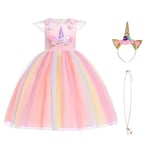 URAQT Robe Licorne Enfant de Princesse, Robe Licorne Fille, Costume Princesse Fille, Robe de Princesse avec Licorne, Unicorn Party,Multicolore, 120 pour les 4-5 ans