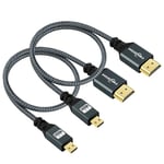 Twozoh Micro HDMI to HDMI Cable 1M 2 Pack, Nylon Braided Micro HDMI Cable Support 3D/4K@60Hz 18Gbps/2160P/1080P for GoPro Hero7/8/9 Raspberry Pi 4