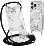 Magnetique Coque Pour Iphone 11 6,1"" Con Cordon, Compatible Avec Magsafe, Transparent Souple Silicone Tpu Antichoc Protection Étui Housse Collier Case Avec Aesthetic Motif 2-Floral Cover