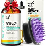 Artnaturals Organic Rosemary Castor Hair Oil + Scalp Massager Hair Growth Set Hair Growth Oil 118ml ounces with Coconut & Olive Oil for Dry, Damaged & Split End