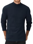 COOFANDY T-Shirt Thermique à Manches Longues pour Homme - Demi-Col Roulé, Slim Fit avec Lignes Verticales et Monochrome, Basique d'automne et d'hiver Bleu Marine-Col Montant XL