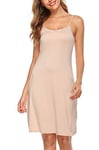 Lovasy Fond de Robe Femme Modal Jupon sous Robe avec Bretelles Sexy Élégant Chemise de Nuit Col en V Femme Lingerie sous-Vêtements Grande Taille Beige, XXL