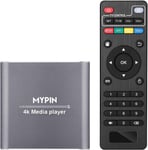 Lecteur Multimédia 4K, Mini HD Media Player TV pour 8TB HDD/Clé USB/Carte TF/H.265 MP4 PPT MKV AVI Soutien Sortie HDMI/AV/Coaxial et Souris USB/Clavier-HDMI Jusqu'à 7.1 Son Surround