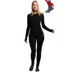 sous-Vêtements Thermiques Femme Laine Mérinos - Chaud Merino sous Vêtement Thermique Femme, Respirante Laine Merinos Pantalon Bas Et Maillot De Corps Femme (Small, 250 Black)