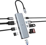 Hub Usb C,10 En 1 Extension Usb,4K Hdmi,Usb 3.0,Pd 100W,3,5 Mm Mic,Lecteur Sd/Tf,Usb C Hub Lan Pour Macbook Pro/Air,Hp,Lenovo,Dell Et Autres Ordinateurs Portables