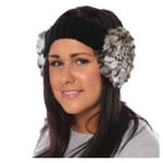 Faux Fur Earmuffs Black White Leopard Animal Prin Ribbed Knitted Winter Headband