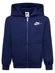 Nike Younger Unisex Sportswear Club Fleece Low Brand Read Full Zip Hoodie - Navy, Navy, Size 5-6 Years