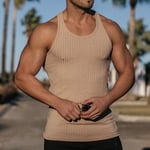 Mens Gym Vest Bodybuilding Knitted vertical stripe Vest Muscle Stringer Tank Top