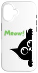 Coque pour iPhone 16 Mur d'escalade pour chat noir avec inscription « Says Meow »