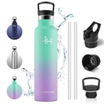 Vikaster Bouteille d'eau, Thermos 1l, Gourde Avec Paille, Gourdes Sans BPA, Gourde Enfant & Adulte pour Sport, école, Gym, Bureau, Voyage