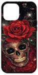 Coque pour iPhone 13 Pro Max Illustration florale gothique crâne et rose foncé