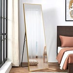 NeuType Full Length Mirror Standing Hanging or Leaning Against Wall, Rectangle Floor Mirror Dressing Mirror Wall-Mounted Mirror for Bedroom Bathroom Living Room,Gold Frame with Stand,59"x20"