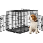 Yaheetech Cage pour Chien Pliable Caisse de Transport pour Chien en métal Niche pour Chien Exterieur Interieur 2 Portes Verrouillables et Plateau Amovible Cage de Chiot 92x56.5x63cm