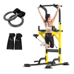 Bewinch Power Tower, Barre De Traction, Vélo d'exercice Multifonctionnel, Entraîneur De Force Vertical pour Les Trempettes, Les Genoux, Les Tractions, Les Pompes, L'entraînement, Le Fitness,Jaune