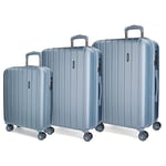 Movom Wood Set de Bagages Bleu 55/65/75 cms Rigide ABS Serrure TSA 220L 4 roues doubles Bagage à main