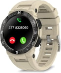 Montre Connectée Smartwatch Sports Pour Hommes 1.3"" Passer Et Recevoir Des Appels Mains Libres Microphone Bluetooth, Écouter De La Musique Haut-Parleur 128 M 5atm Étanche (Beige).[G2099]