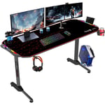 Yoleo - Bureau Gaming Ergonomique, Table d'ordinateur avec LED,Grand Bureau de jeu avec Panier à Boissons Crochet Pour Casque,Adapté au Bureau