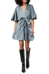 The Drop Robe Courte pour Femme, à Encolure en V Plongeante, avec Liens sur le Devant, Estelle, Gris, XXL