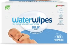 WaterWipes Plastic-Free Original Baby Wipes, 720 Count (12 packs), 99.9% Water