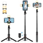 UTEBIT Perche Selfie Trepied avec Lumière, 3-en-1 108cm Extensible Bluetooth Selfie Stick Trépied Monopode Télescopique avec 360° Rotation Réglable Support pour Smartphone, Voyage, Vlogs, Vidéo, Photo