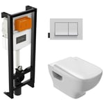 Jacob Delafon - Pack wc suspendu sans bride Struktura + abattant + plaque + bâti