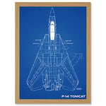 Artery8 Grumman F-14 Tomcat US Airforce Fighter Plane Aircraft Blueprint Plan Artwork Framed Wall Art Print A4