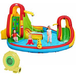 Goplus - Château Gonflable Aquatique Exterieur, Château Gonflable pour Enfants en, Toboggan Aire de Jeux Gonflable avec Piscine,Mur