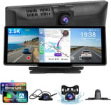 Autoradio Portable Carplay avec Dashcam 3 Canaux Voiture Écran Tactile 10,26 Pouces sans Fil Android Auto Bluetooth avec Caméra Recul Avant et Arrière, Enregistreur de Voiture FM, AUX