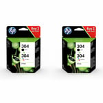 2x Original HP 304 Black & Colour Ink Cartridges For ENVY 5020 Inkjet Printer