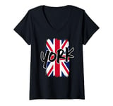 Womens York England Brush Vertical Flag V-Neck T-Shirt