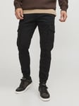 JackandJones Slim Fit Cargo Byxor i Twillväv, Låg Midja (Black,30/30)