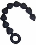 Sex & Mischief 9 Inch Black Silicone Anal Beads Chain Ring Pull Soft Butt Plug