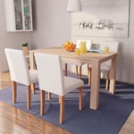 vidaXL spisebord og -stole 5 dele kunstlæder egetræ cremefarvet