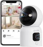 ZOSI 2-in-1 WiFi CCTV Camera Indoor 2MP+2MP, 360° Dual-Lens Views Pan/Tilt Home