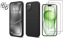 Coque Silicone Noir + Verres Trempes et Protections Camera Arriere X2 Pour iPhon