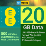 EE 20GB Sim Card, Freepost, Pay As You Go, New & Sealed OFFICIAL RETAIL PACK