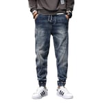 Jeans Pants High WaistJeans Men Relaxed Tapered Baggy Pants Streetwear Drawstring Elastic Waist Casual Pants Blue Men'S Jeans Trousers 28 Blue