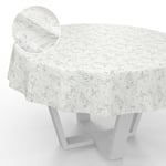 ANRO Nappe en Toile cirée, Lavable, Ronde, pour Table de Jardin, extérieur et intérieur, Bord coupé, Motif Feuilles, Grise, 140 cm