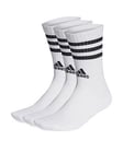 adidas Sportswear Unisex 3 Pack Cushioned 3 Stripe Crew Socks - White/Grey, White/Black, Size M