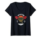 Womens Top Gun Maverick Aviator Lt. Bradly Rooster Bradshaw Helmet V-Neck T-Shirt