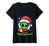 Womens Christmas Funny Alien Santa Beer Merry Martian-mas V-Neck T-Shirt